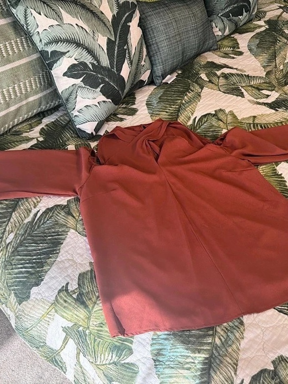 Long Sleeve Cold Shoulder Blouse in Copper Rust